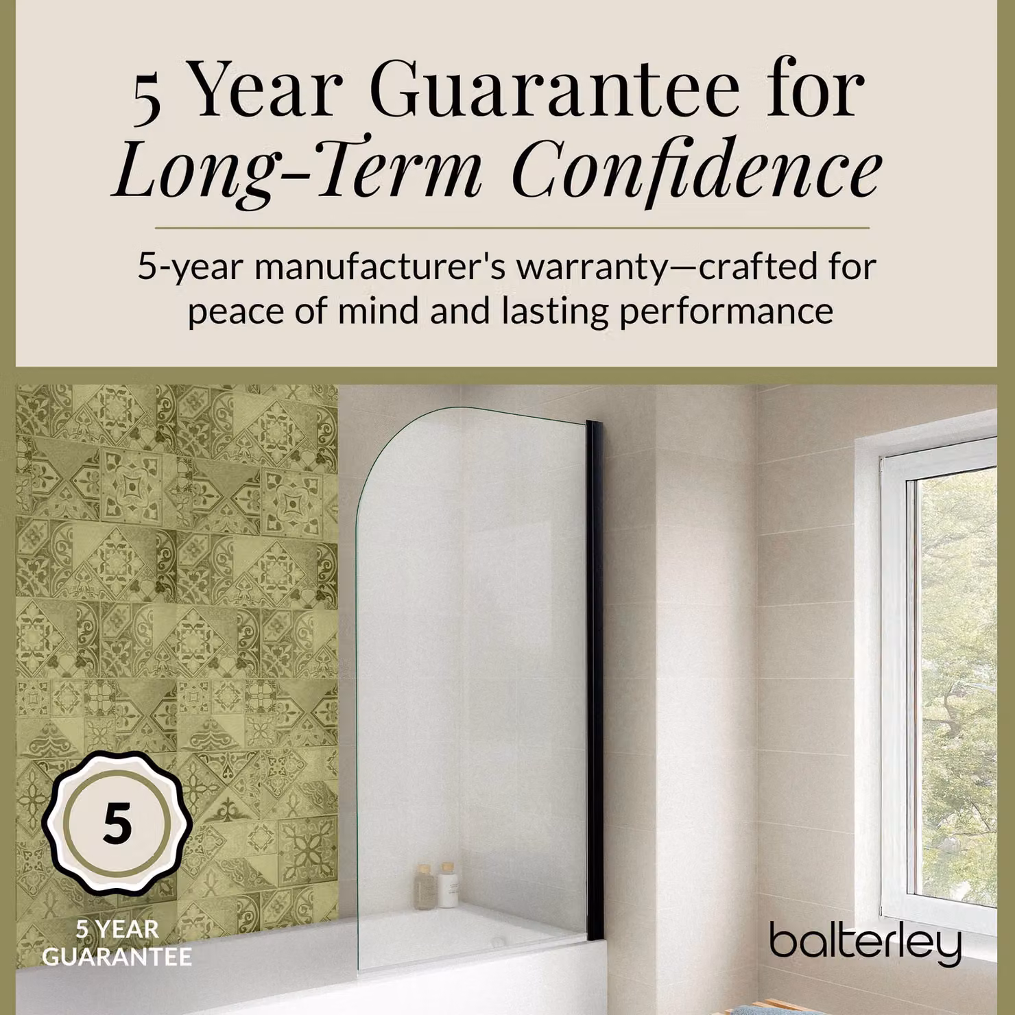 Balterley Black Tinted 6mm Toughened Safety Glass Frameless Reversible Straight Bath Screen – 2