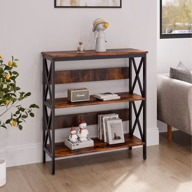 Livingandhome Rustic Rectangular Wood Side Table in Brown and White, H: 83 cm, W: 80 cm, D: 30 cm