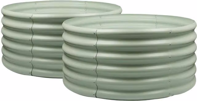 Harbour Housewares Round Raised Garden Bed in Green, Galvanised Steel, W: 90 cm, D: 45 cm