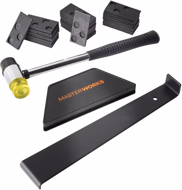 MasterWorx Laminate Flooring Tool Kit with Pull Bar, Tapping Block and Spacer Wedges in Black