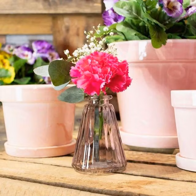 Kingsbury Gifts Pink Striped Pyramid Glass Bottle Bud Vase, Height: 10 cm