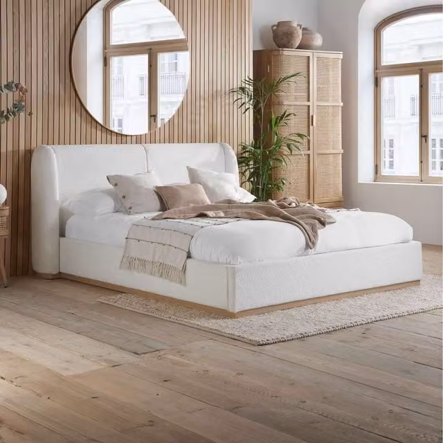 Birlea Eve Upholstered King Size Bed Frame in White Bouclé Fabric, W/D/H: 180 x 200 cm