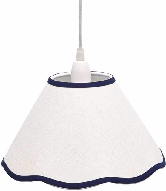 First Choice Lighting Libby Round Fabric Pendant Lamp Shade in White and Blue, Diameter: 27 cm