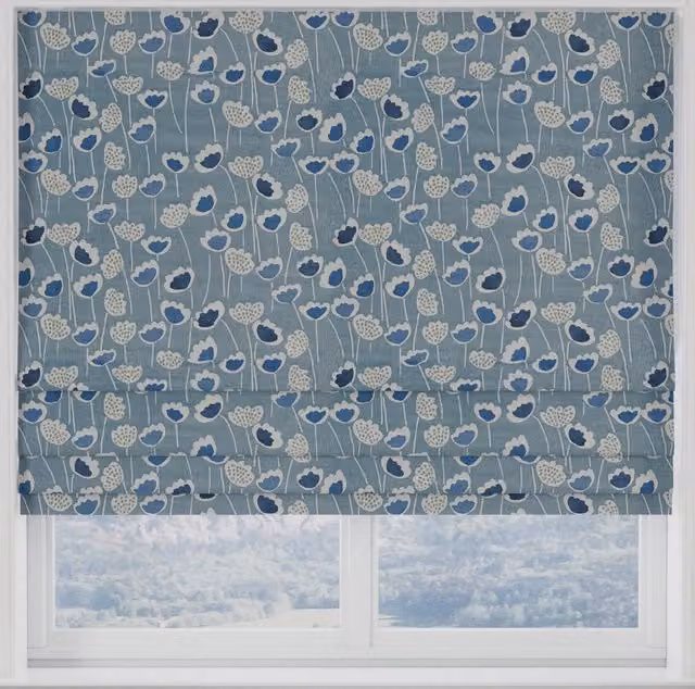 Terrys Clara Made to Measure Blackout Roman Blind in Blue Floral Design