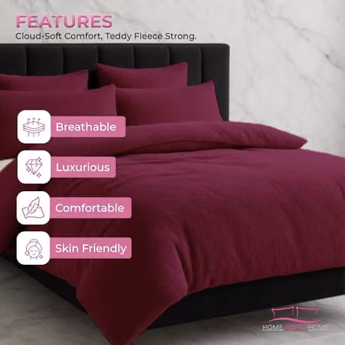 Home Sweet Home UK Teddy Bear Fleece Duvet Cover and Pillowcase Set in Purple, Double – 3