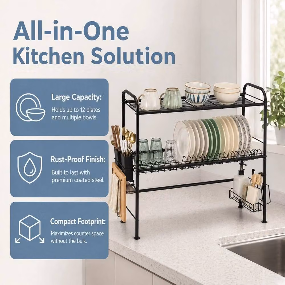 Kelvenix Expandable 2 Tier Over The Sink Dish Drying Rack in Black – 2