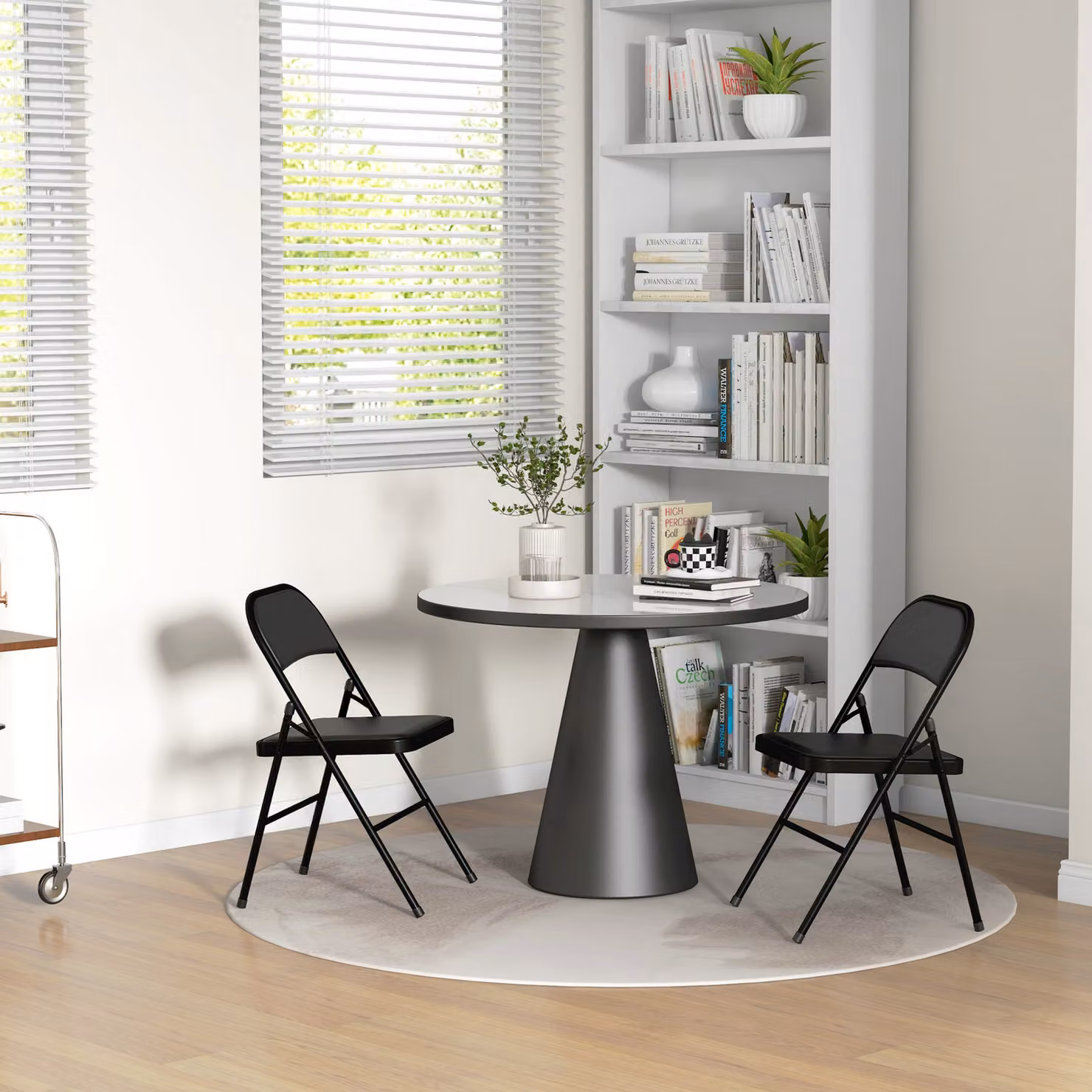 HOMCOM Set of 2 Black PU Leather Padded Folding Chairs with Metal Frame – 7