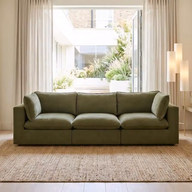 Furniturebox UK Echo Linen-Look Fabric 3 Seater Modular Sofa in Green