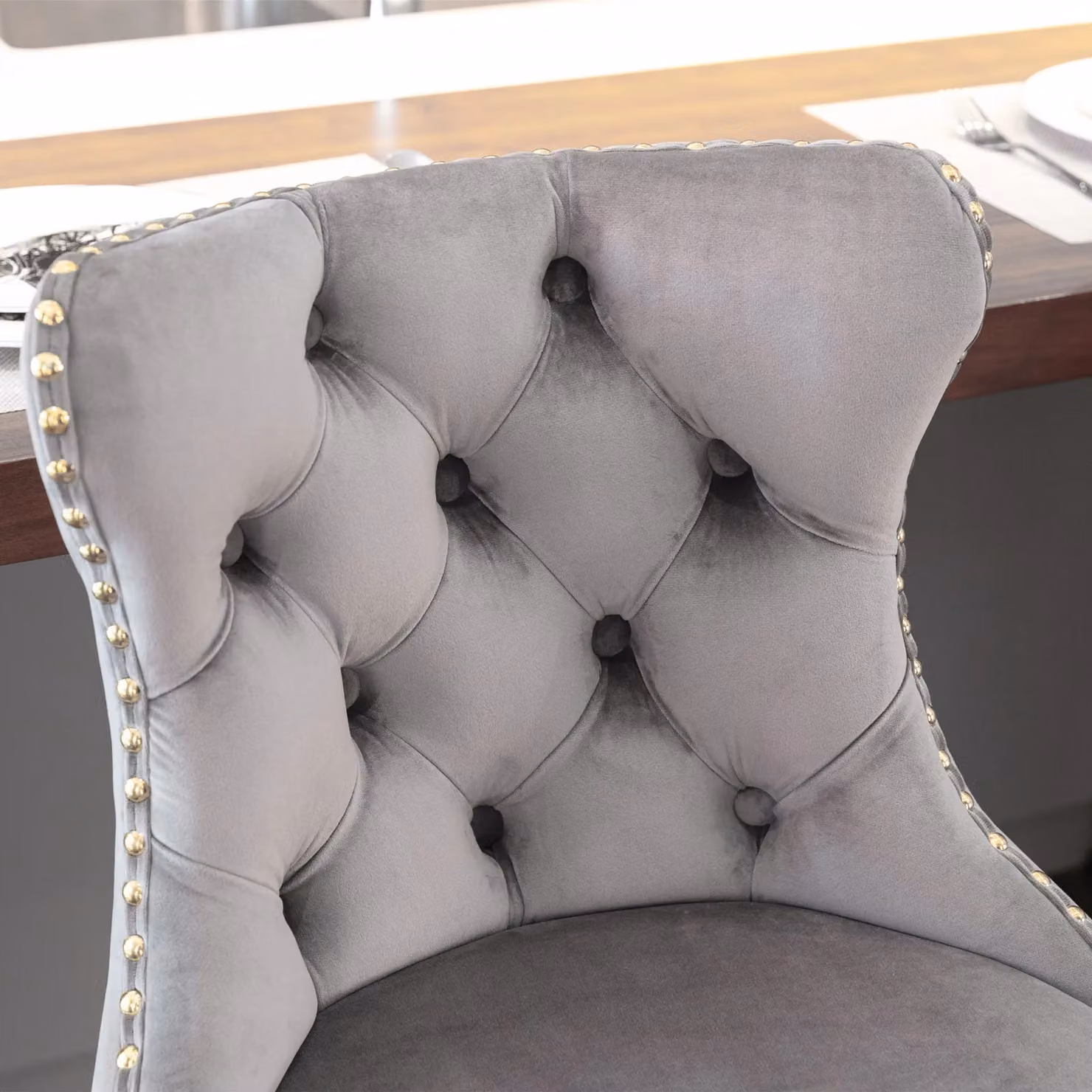 HomeTouch Set of 4 Luxury Grey and Gold Velvet Swivel Bar Stools – 2