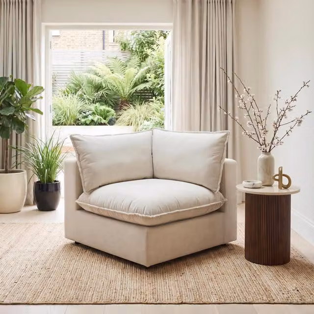 Furniturebox UK Echo Linen-Look Fabric Corner Armchair for Modular Sofa in Cream