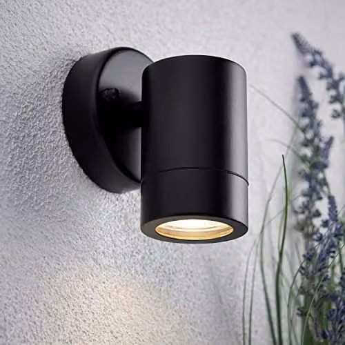 Loops Dimmable Outdoor Wall Downlight in Black Stainless Steel with Transparent Glass, IP44 Rated, GU10 LED Compatible – 2