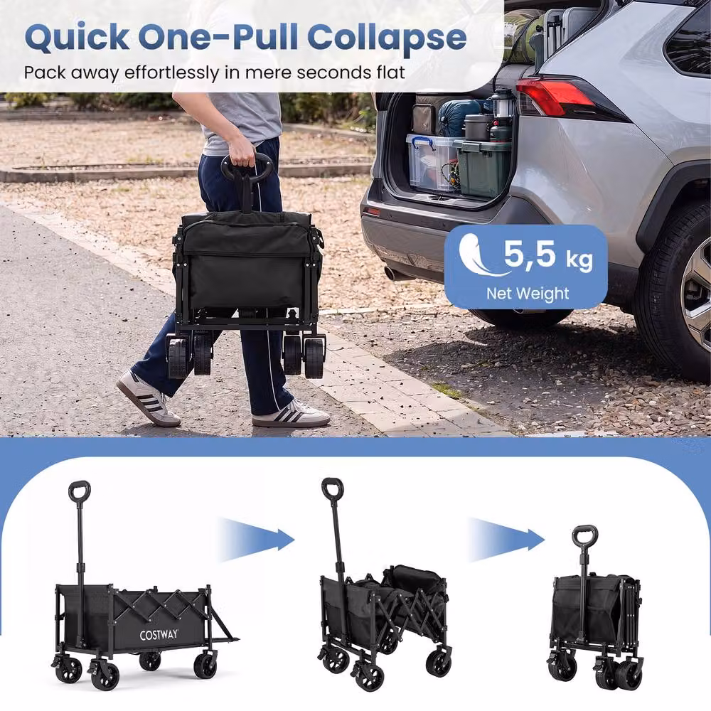 Costway Foldable Transport Trolley with All-Terrain Wheels, Black – 8