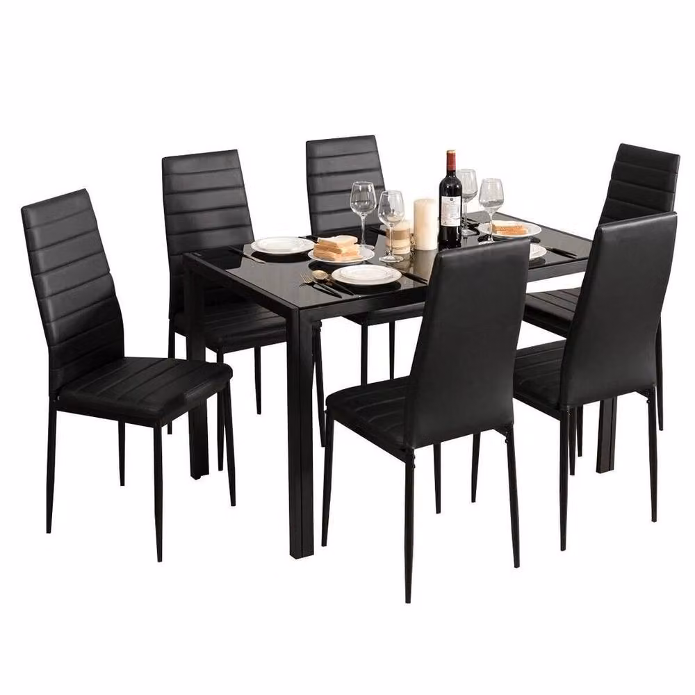 KORVIXA Set of 6 Modern Black High Back Dining Chairs with Synthetic Leather and Metal Frame, Height: 100 cm – 5