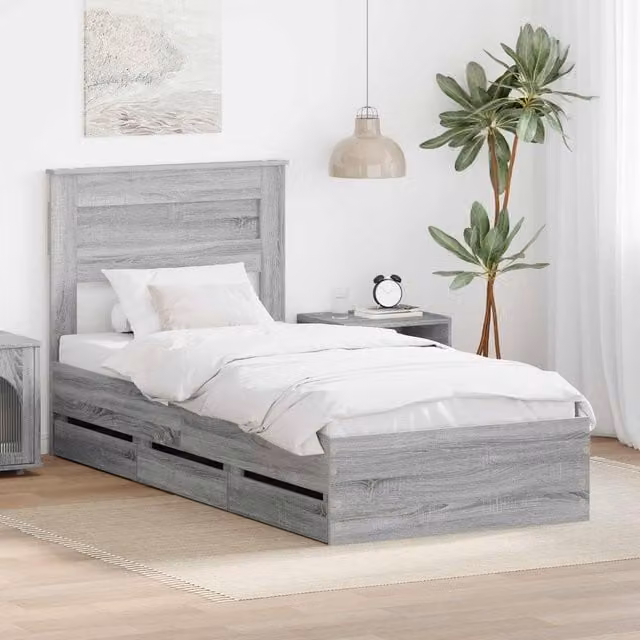 Berkfield Home Modern Bed Frame with Drawers in Grey Sonoma, Engineered Wood, W: 100 cm, L: 200 cm