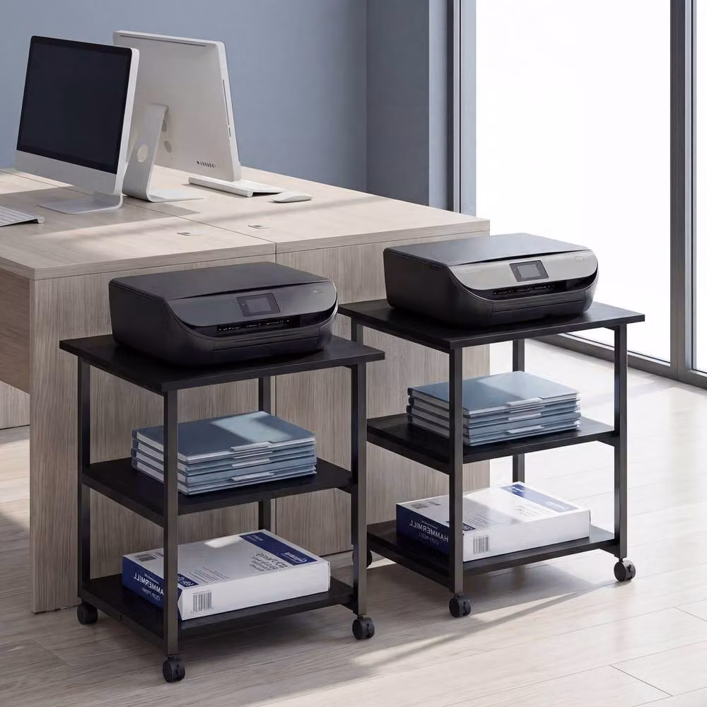 STILVORA 3-Tier Metal Printer Stand with Wheels in Black – 10