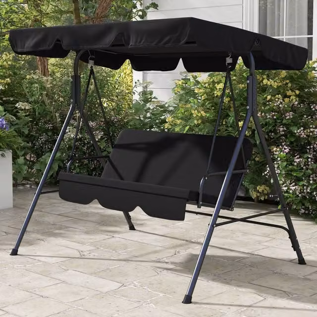 Outsunny 3 Seater Swing Chair with Adjustable Canopy in Black
