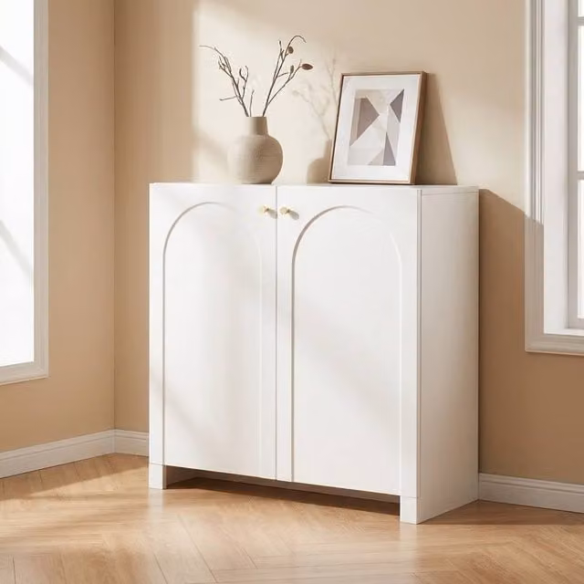 STILVORA Modern White Storage Cabinet with 2 Hinged Doors, W/D/H: 80 x 40 x 80 cm