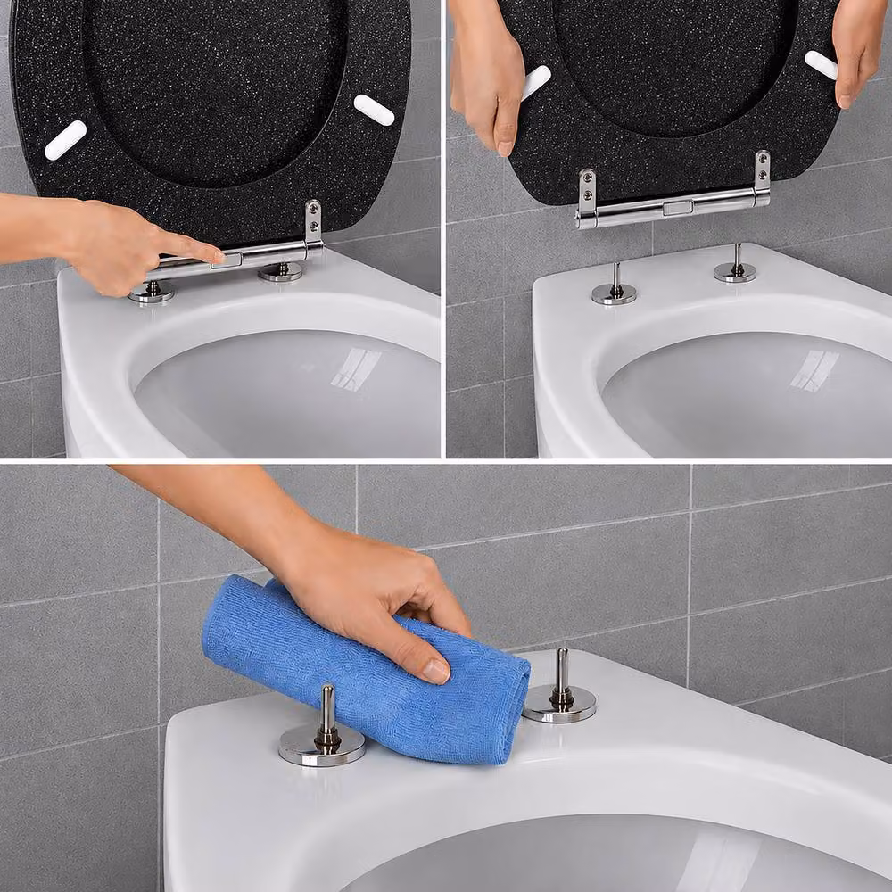 Marco Paul Black Glitter Soft Close MDF Oval Toilet Seat with Quick Release Button – 6