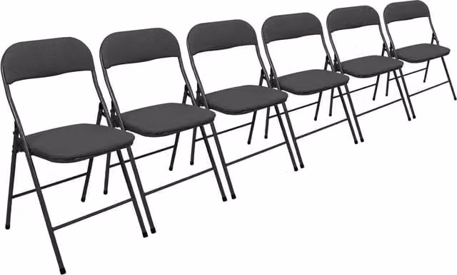 Harbour Housewares Pack of 6 Black Fabric Padded Metal Folding Chairs