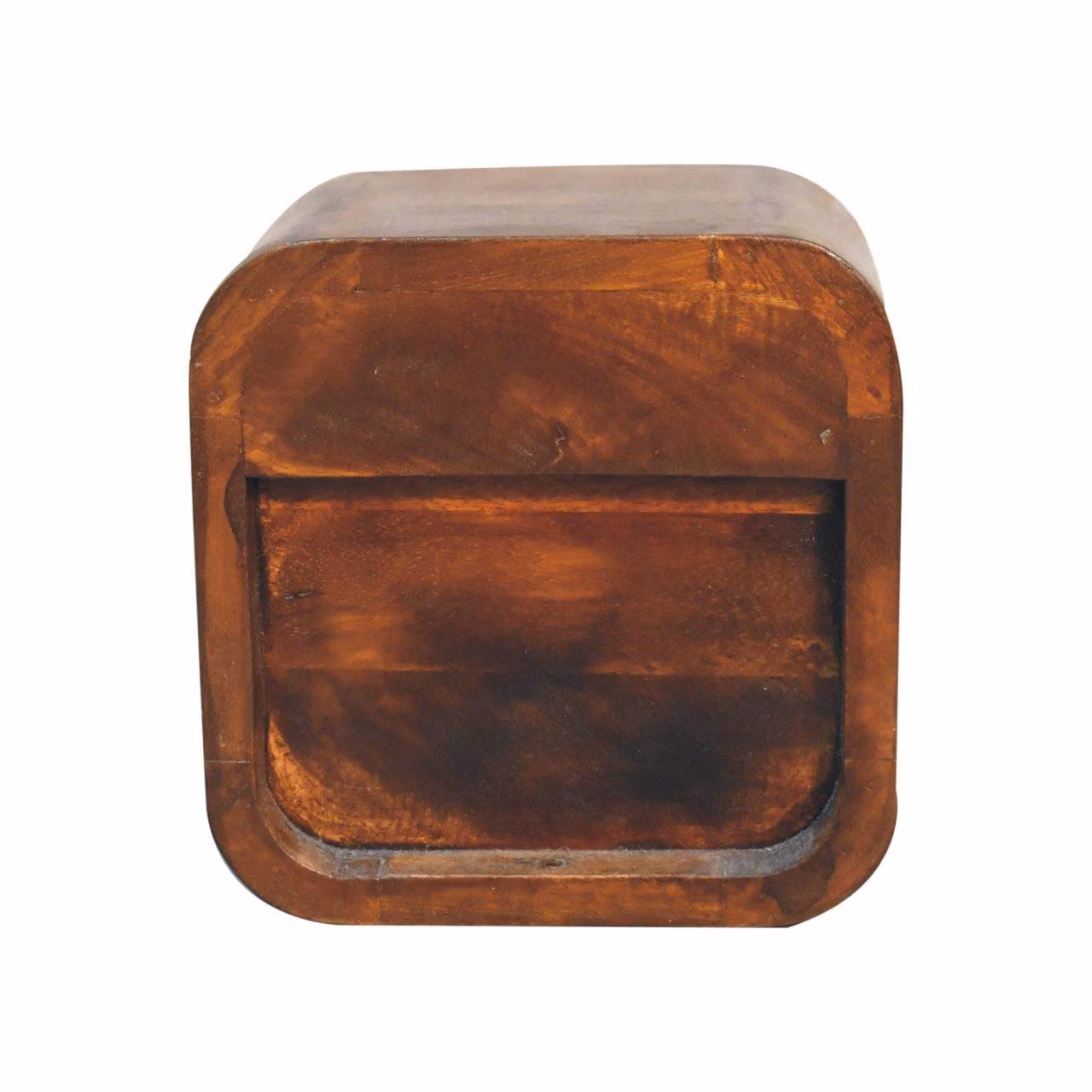 Aosom UK Solid Mango Wood Extra-Mini Curved Bedside Table with Open Shelf and Steel Frame, Brown, L: 17 cm, W: 20 cm, H: 20 cm – 6