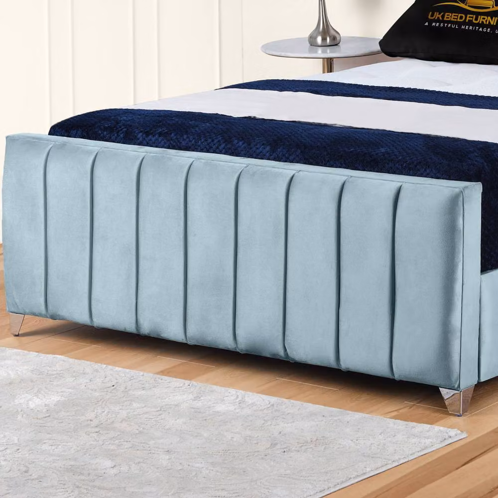 UK Bed Furniture Lisburn Gas Lift Ottoman Storage Upholstered Velvet Bed in Light Blue, Size: 180 x 200 cm – 3