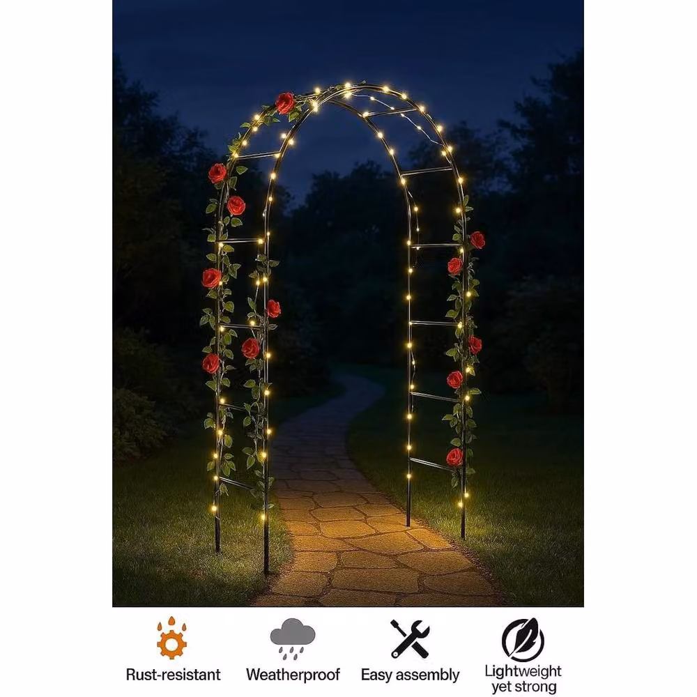 NESTLUNE Heavy Duty Metal Garden Arch for Climbing Plants, Black, H 240 cm x W 100 cm x D 100 cm – 2