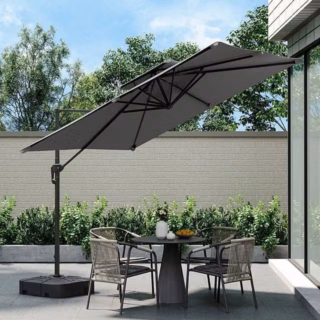 Breeins 3m Cantilever Parasol with LED Lights and Fillable Base in Dark Grey