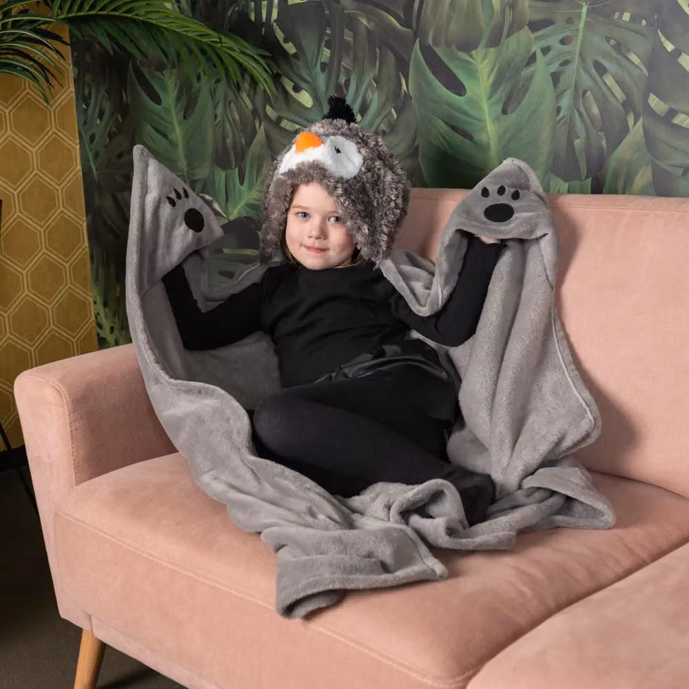 Noxxiez Grey Penguin Hooded Animal Fleece Blanket with Sleeves for Children – 2