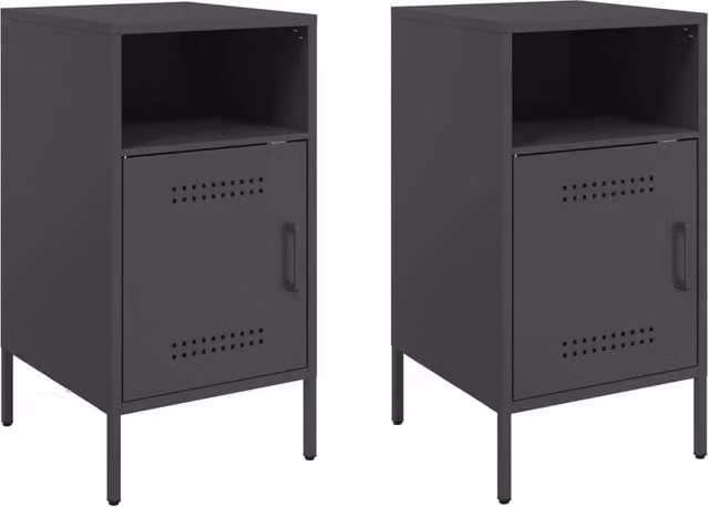 Berkfield Home Set of 2 Black Steel Bedside Cabinets W/D/H: 36 x 39 x 68 cm – 1