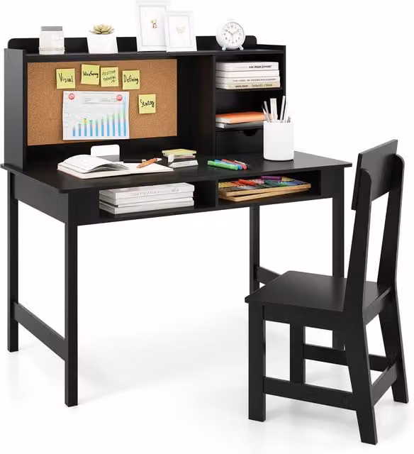 Costway Height Adjustable Kids Study Desk and Chair Set in Black