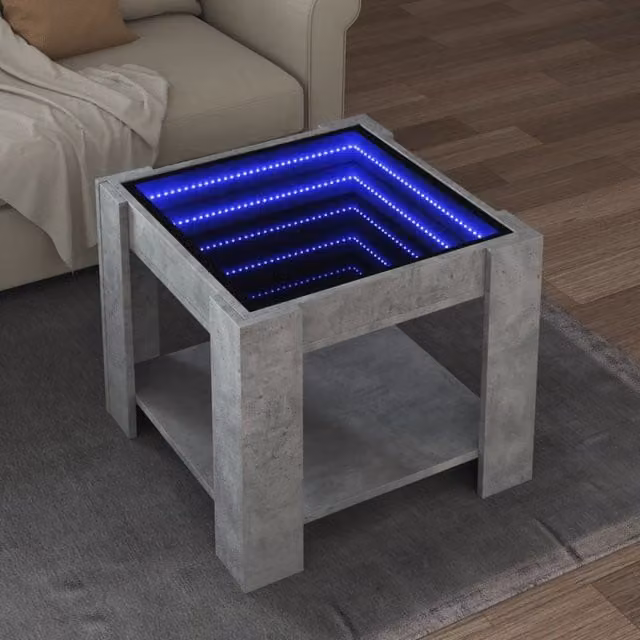 Berkfield Home Modern Square Coffee Table in Concrete Grey with LED, W/D/H: 53 x 53 x 45 cm