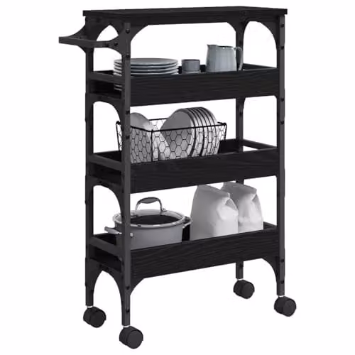 vidaXL Industrial Kitchen Trolley in Black Oak, W/D/H: 53 x 20 x 76 cm