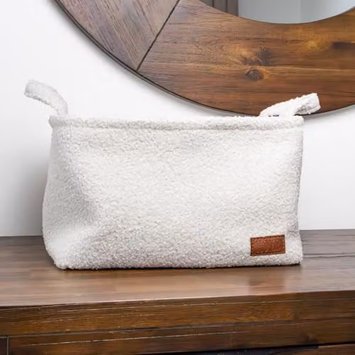 JVL Shiro White Fabric Rectangular Organiser Basket with Handles, W: 34.0 cm, D: 23.0 cm, H: 13.5 cm – 2