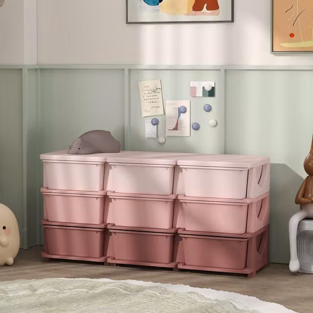 HOMCOM Pink 3 Tier Kids Storage Chest with Drawers