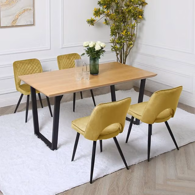 Home Garden Direct Modern Oak Dining Set with Rectangular Table and 4 Chairs in Yellow and Black
