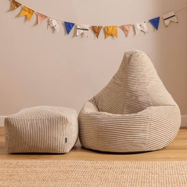 icon Dalton Kids Cord Bean Bag and Footstool with Filling Included, Beige – 1
