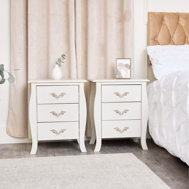 Melody Maison Vintage Pack of Two Bedside Tables in Beige and Gold