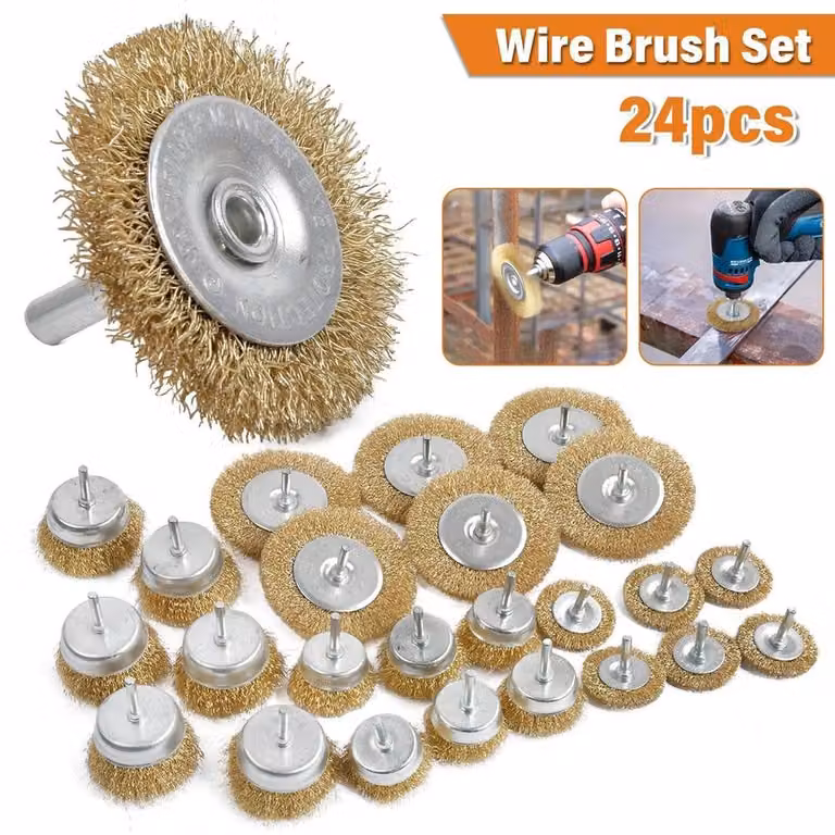 SPETLEK 24-Piece Crimped Steel Wire Brush Set for Angle Grinders, Brown, W: 1000 cm, H: 52 cm