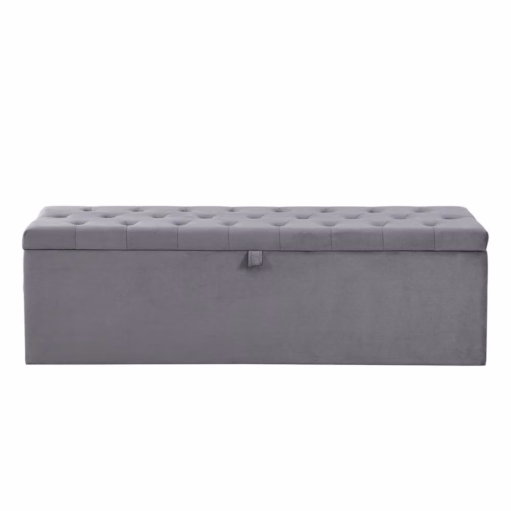 Merax Double Ottoman Bed with Storage Bench in Grey Velvet Upholstery, W/D/H: 135 x 190 cm – 4