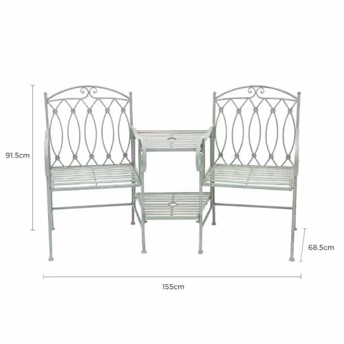 Charles Bentley Rustic Wrought Metal Companion Seat for Garden and Patio, Sage Green, W/D/H: 155 x 91.5 x 68.5 cm – 2
