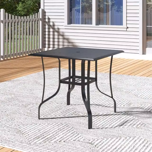 Komore Black Metal Dining Table with Umbrella Hole, Width: 80 cm