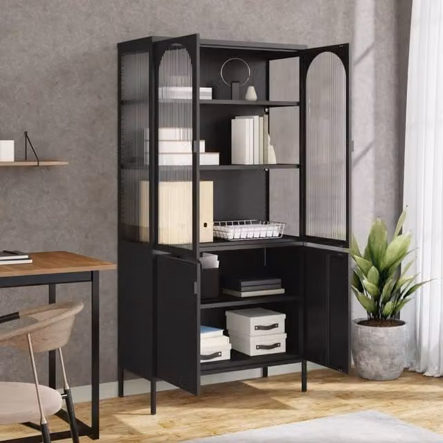 Berkfield Home Black Modern Highboard with Glass Doors and Internal Shelves, W/D/H: 90 x 40 x 180 cm
