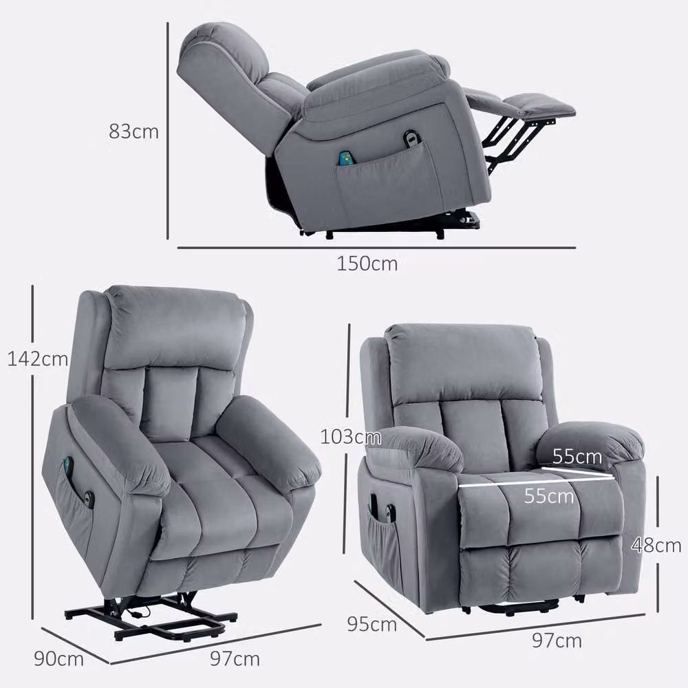 STILVORA Grey Fabric Lift Recliner Armchair with Massage and Heat Functions – 2