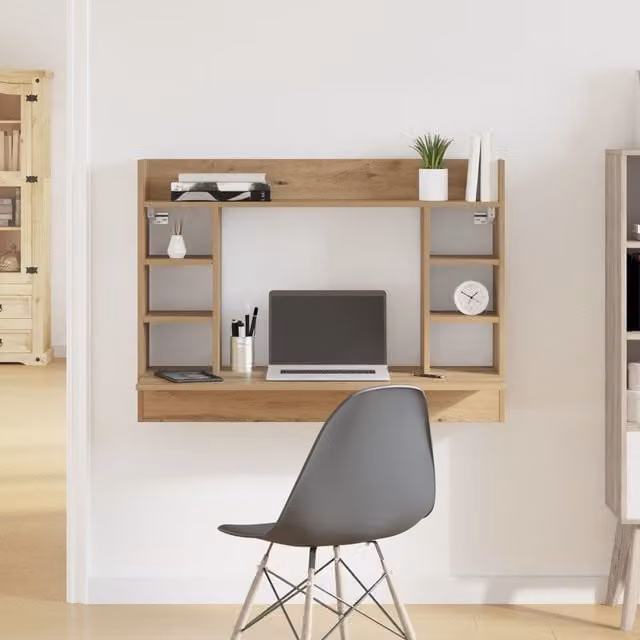 Berkfield Home Artisan Oak Wall-Mounted Computer Desk in Brown, W/D/H: 105 x 48 x 75 cm