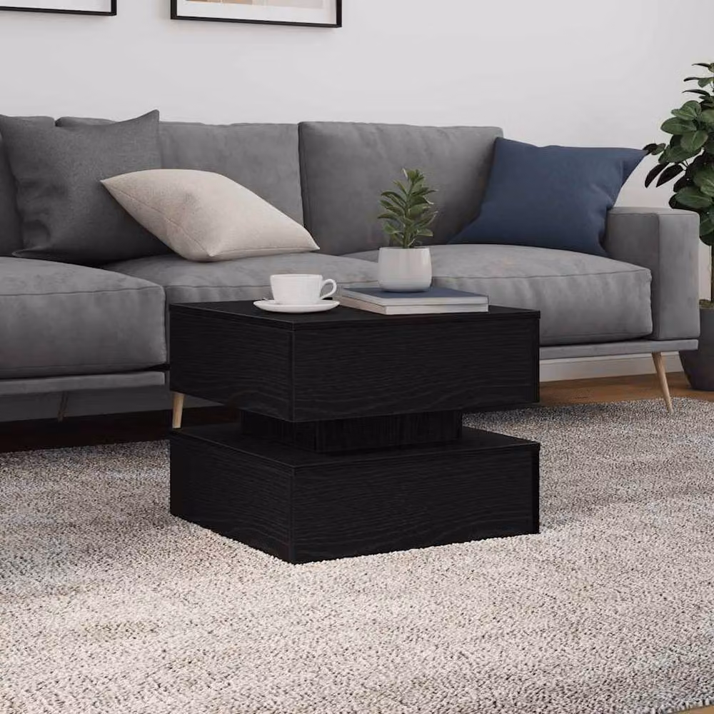 Berkfield Home Modern Square Coffee Table with LED Lights in Black Oak, W/D/H: 50 x 50 x 40 cm – 4