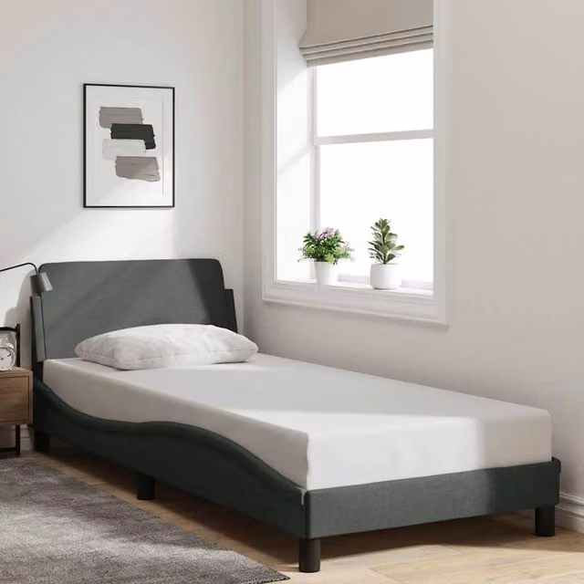 Berkfield Home Dover Upholstered Single Bed Frame in Dark Grey, W/D/H: 90 x 190 cm – 1