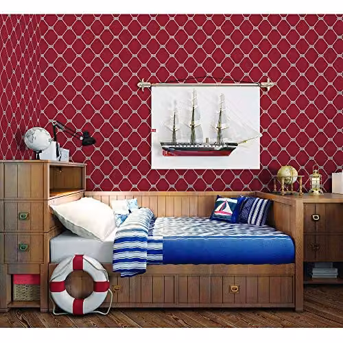 Galerie Deauville 2 Rope Design Abstract Geometric Maritime Wallpaper in White and Red
