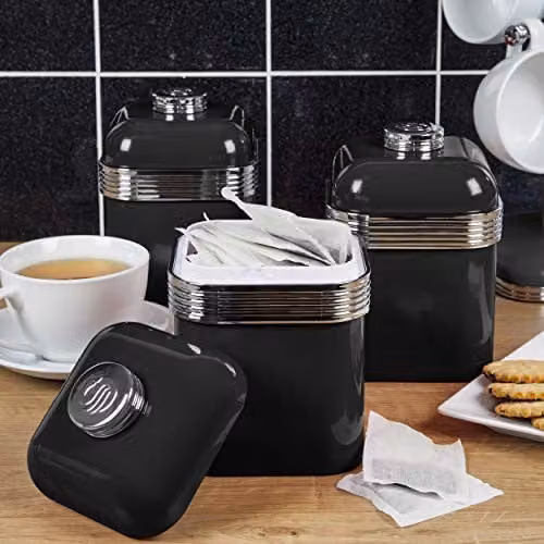 Swan Retro Metal Kitchen Storage Canisters, Black, Set of 3 – 2