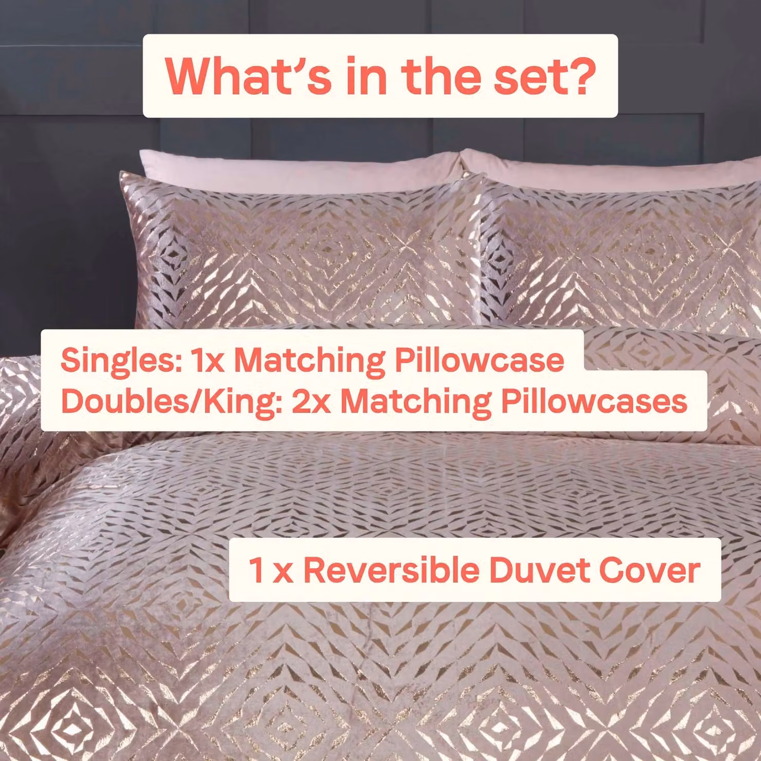 Rapport Home Bellagio Embellished Polycotton Duvet Cover and Pillowcase Set in Pink and Gold, W/D/H: 135 x 200 cm – 4