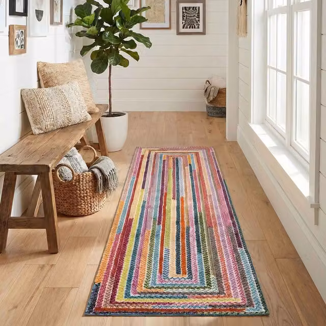 Desire Rugs Rainbow Modern Carved Geometric Braided Area Rug, Multicolour, W: 220 cm, H: 13 cm